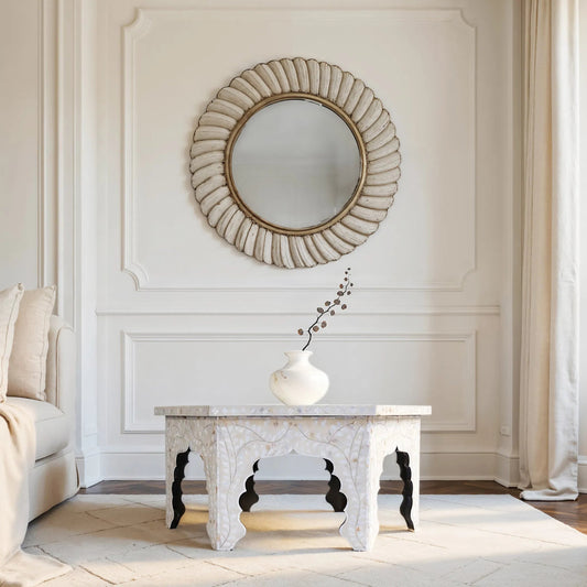 Marjorie Coffee Table by Butler Specialty Company in mother of pearl. Made from mdf, resin, mother of pearl in-lay in a eclectic & global style.