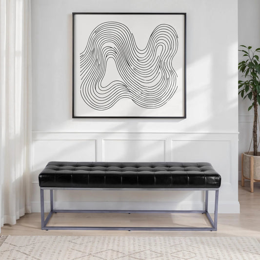 Knox Accent Bench by Butler Specialty Company in black leather. Made from iron, leather, engineered wood in a traditional style.