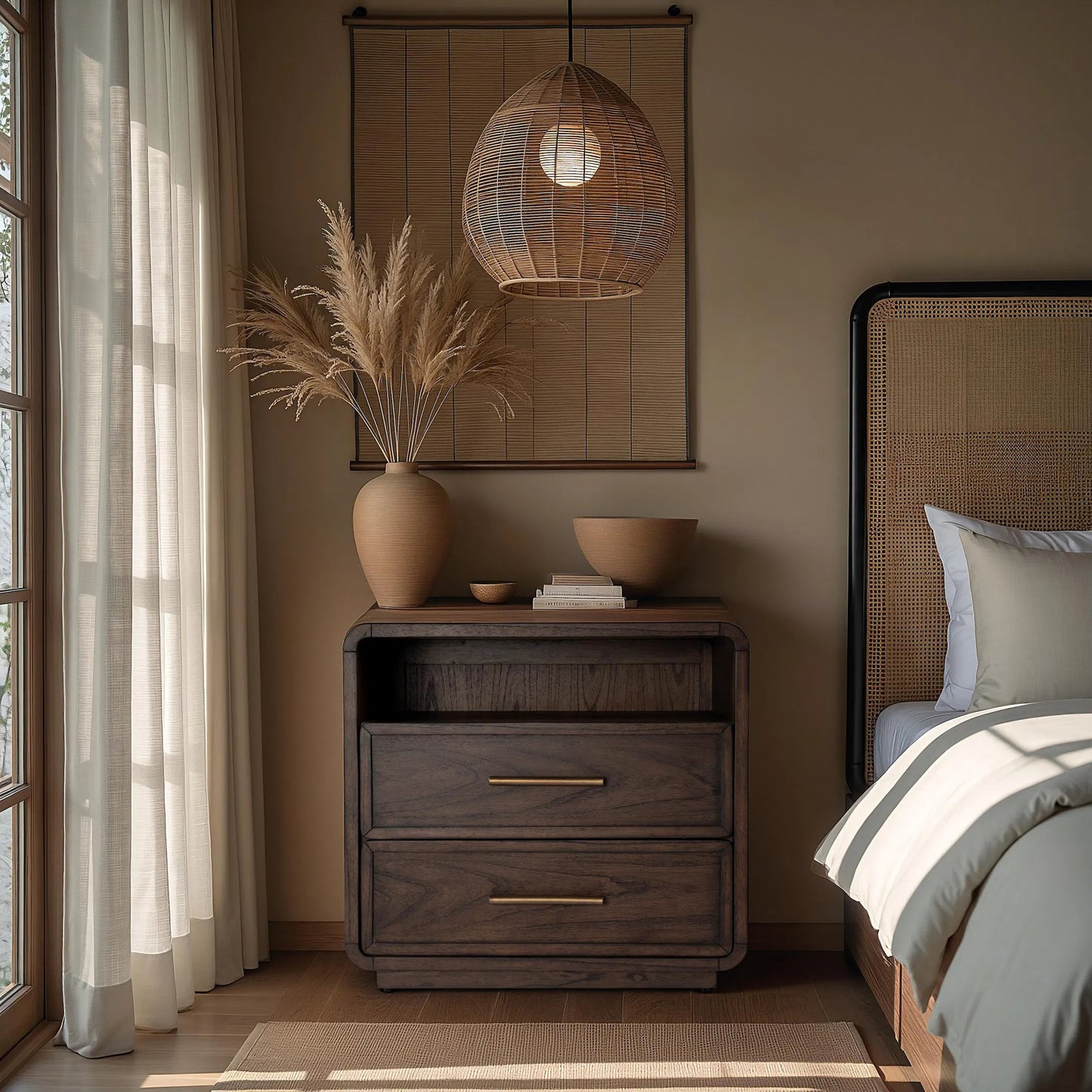 008 SI-2472691 | Lifestyle | Keenan Nightstand by Butler Specialty Company in brown sugar espresso. Made from mdf, mindi, mindi veneer, laminated veneer lumber, plywood in a traditional style.