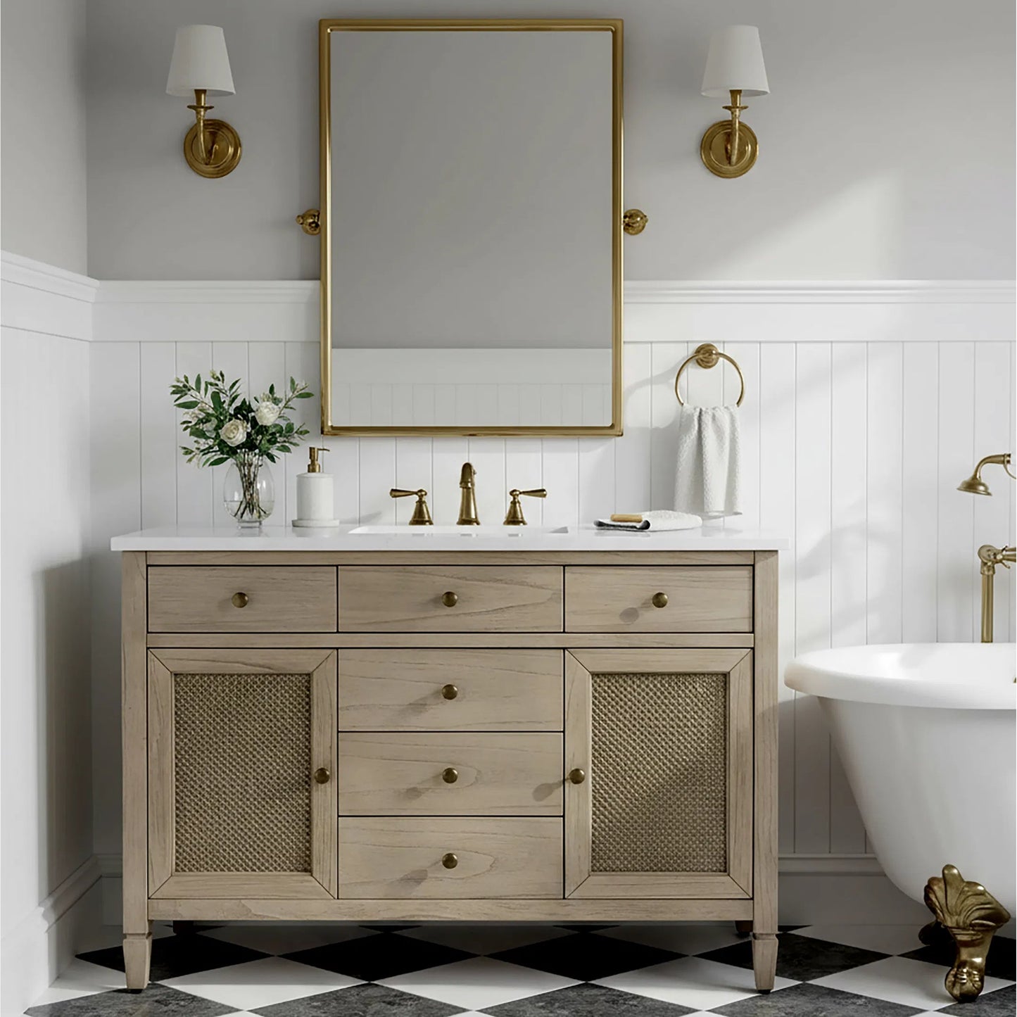 009 SI-2472680 | Lifestyle | Flagstaff Bathroom Vanity by Butler Specialty Company in desert sand. Made from mdf, mindi, quartz, pine, ceramic, plywood, composite wood, veneer in a transitional style.
