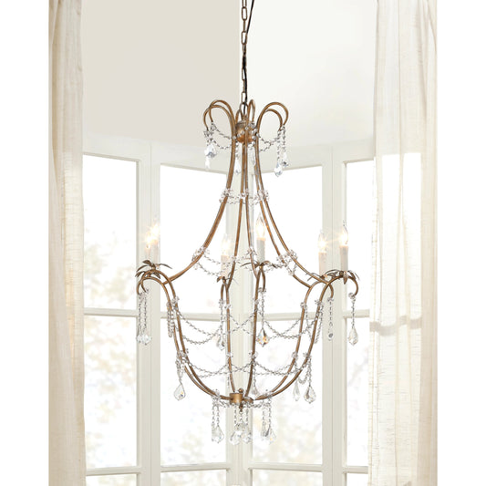 Scarlett Chandelier by Jamie Young in champagne. Made from iron & crystal in a traditional style.