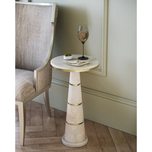 Eleanora Drinks Table by Currey and Company in natural, natural brass. Made from alabaster, brass in a modern style.