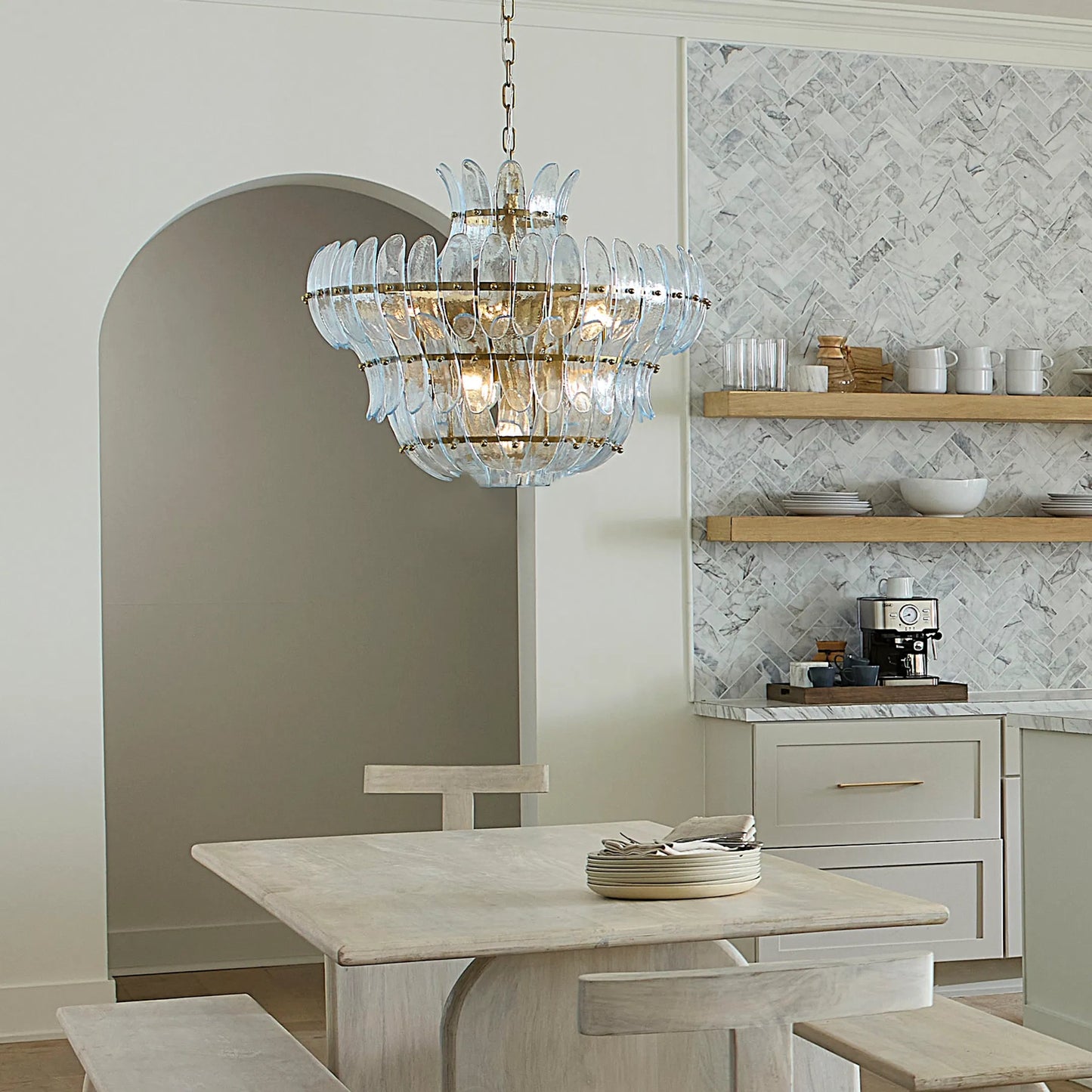 010 SI-2320338 | Lifestyle | Arcade Chandelier by The Livingston Collection. Made from glass, metal: iron in a unique style.