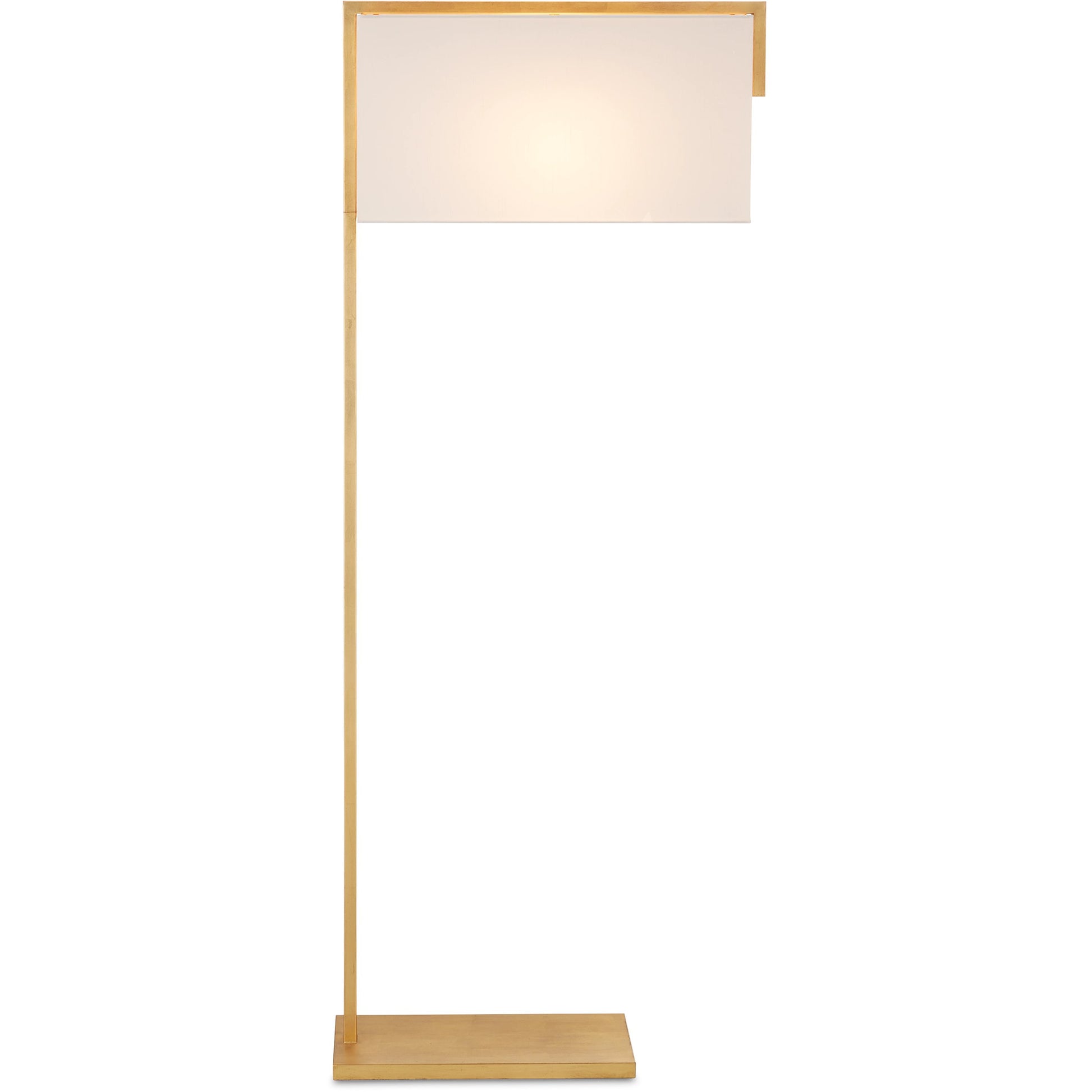Gambit Floor Lamp by Currey and Company in contemporary gold leaf. Made from metal in a modern style.
