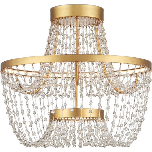 001 SI-2387077 | Primary Silo | Mademoiselle Semi-Flush Mount by Currey and Company in clear, contemporary gold leaf. Made from glass beads, wrought iron in a modern style.