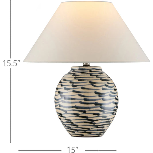 Minnows Table Lamp by Currey and Company in navy blue, beige. Made from ceramic in a modern style.