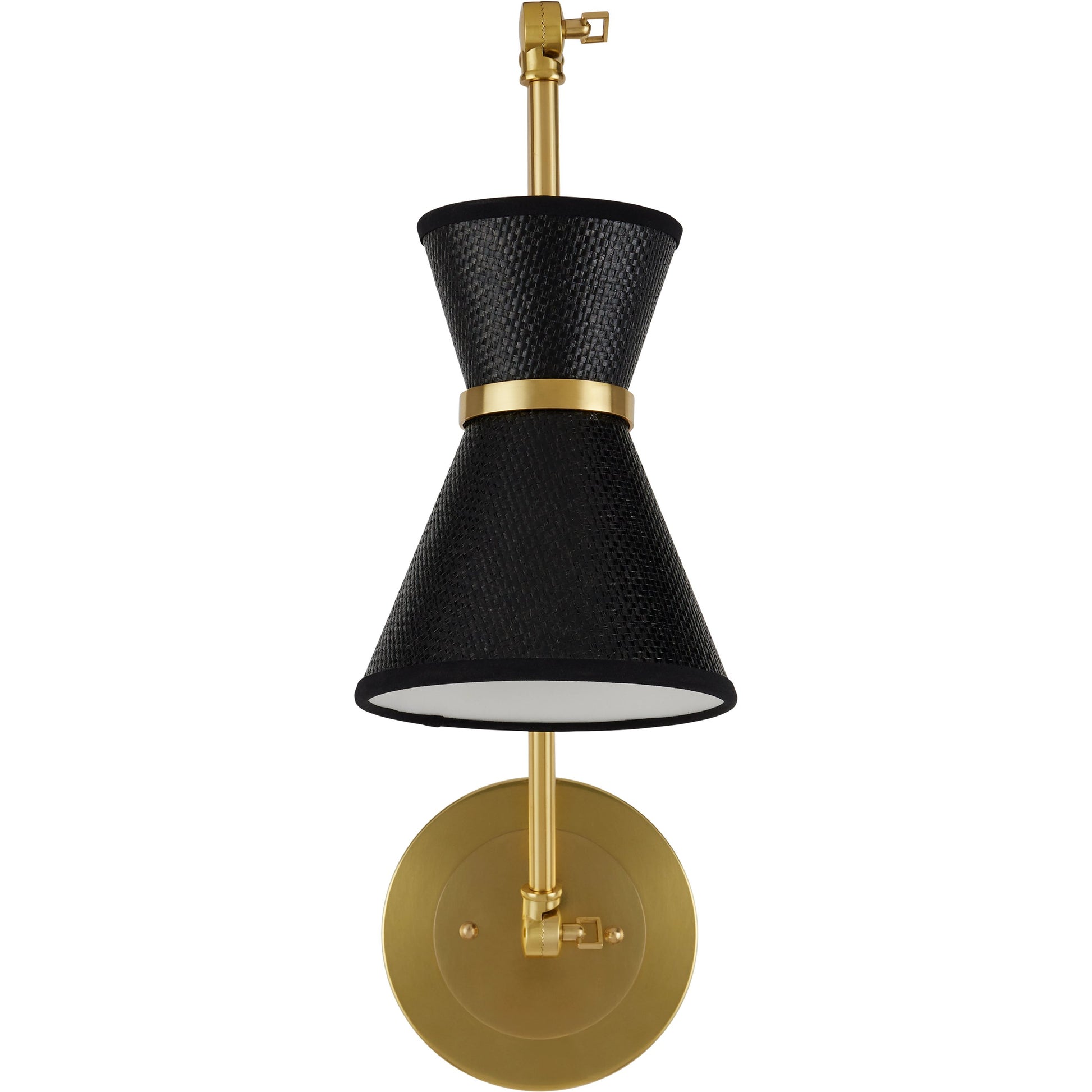 Avignon Wall Sconce by Currey and Company in polished brass, black. Made from metal, paper in a modern style.