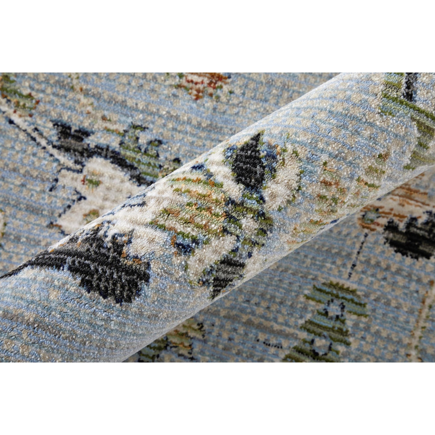 004 SI-2158896,SI-2158897,SI-2158898,SI-2158899,SI-2158900,SI-2259686 | Closeup | Melrose Traditional & Botanical Rug - MEL39P4F by Feizy in blue, green, ivory. Made from polypropylene, polyester, viscose in a unique style.