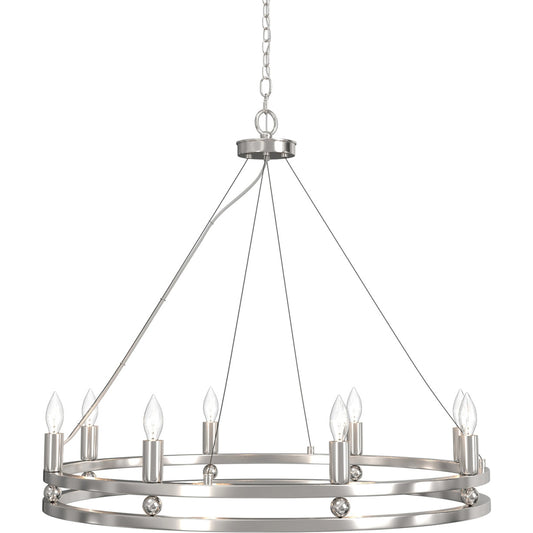 Ashland Chandelier by Lumanity in polished nickel. Made from iron in a modern style.