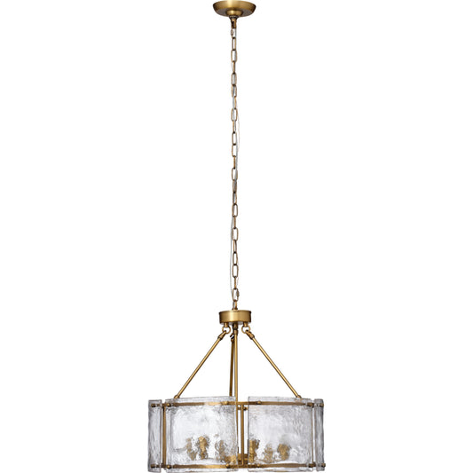 Glenn Round Chandelier AB by Jamie Young in antique brass, clear glass. Made from iron & glass in a modern style.