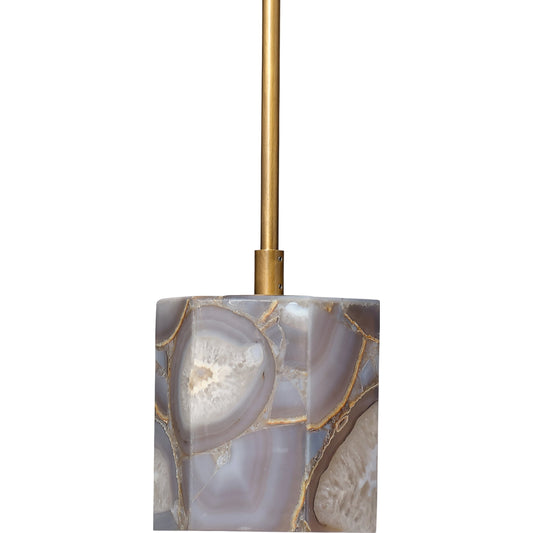 Hex Pendant by Jamie Young in antique brass, purple agate. Made from iron, agate stone in a modern style.
