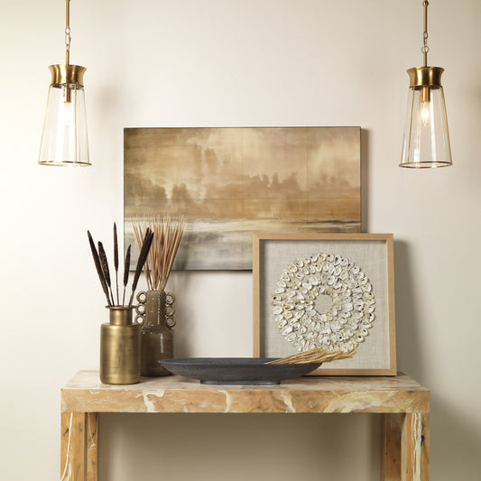 Nara Pendant by Jamie Young in clear glass, antique brass. Made from glass, brass in a modern style.