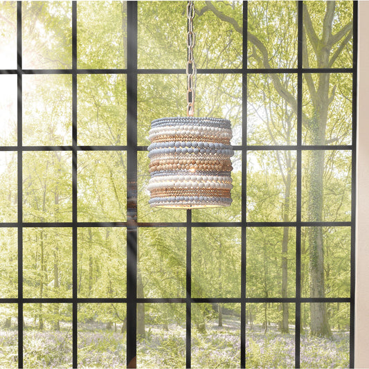 Strand Pendant by Jamie Young. Made from mango wood, metal: iron in a coastal style.