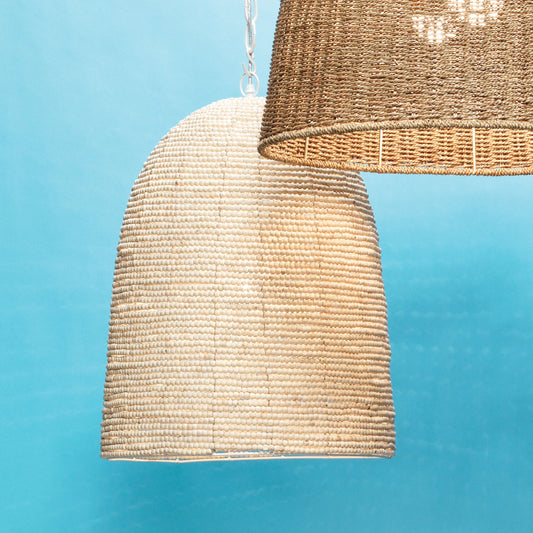 Waterfront Pendant by Jamie Young in off white. Made from iron, mango wood in a coastal style.
