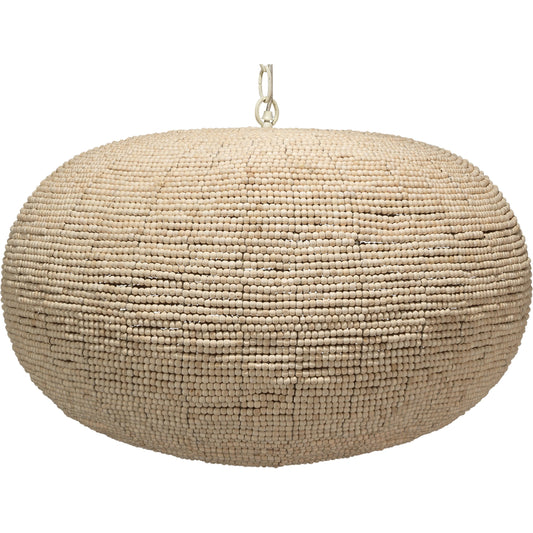 Whirlpool Pendant by Jamie Young in off white beads. Made from iron, mango wood in a coastal style.