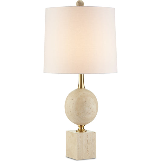Adorno Table Lamp by Currey and Company in natural, beige, antique brass. Made from marble, metal in a transitional style.