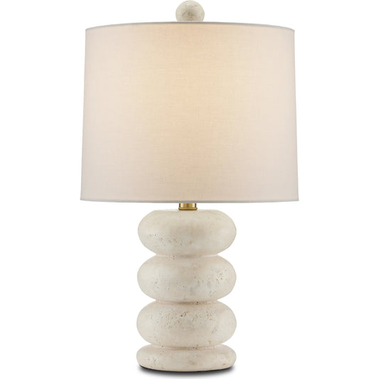 Girault Table Lamp by Currey and Company in beige, antique brass. Made from travertine, metal in a modern style.