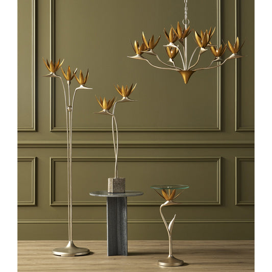 Paradiso Table Lamp by Currey and Company in contemporary silver leaf, contemporary gold leaf. Made from wrought iron, concrete, abalone shell in a modern style.