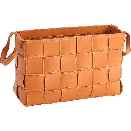 Soft Woven Leather Basket by Global Views. Made from lining material split suede leather, top grain marble leather in a traditional style.