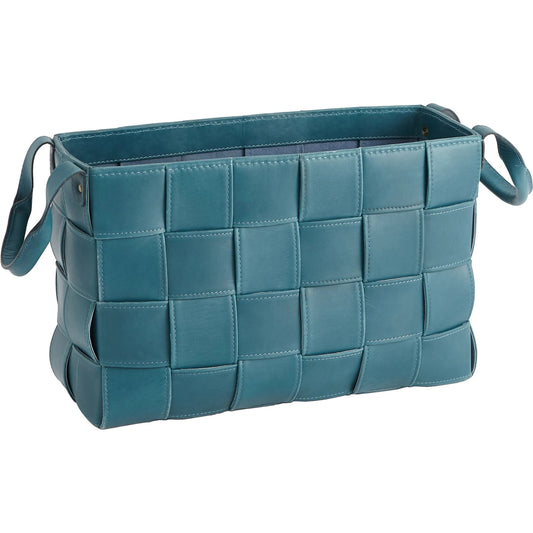 Soft Woven Leather Basket by Global Views. Made from lining material split suede leather, top grain marble leather in a traditional style.