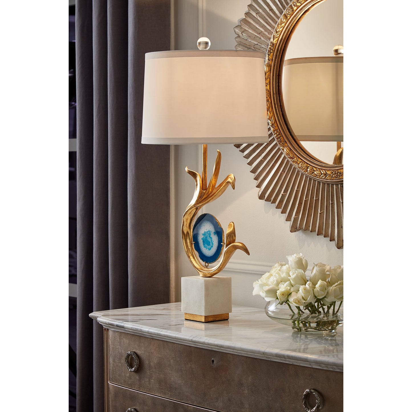 002 SR-386748 | Additional Silo | Zulli Lamp by Wildwood in gold leaf, natural white, blue dyed. Made from unique in a transitional style.