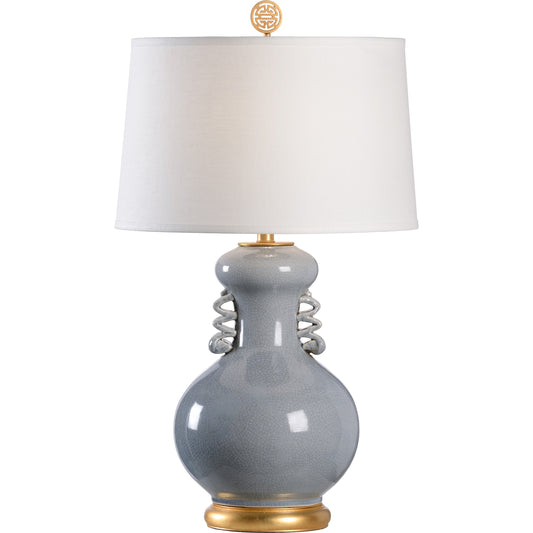 001 SR-385016 | Primary Silo | Chan Lamp by Wildwood in slate gray crackle glaze, gold leaf. Made from ceramic, porcelain in a transitional style.