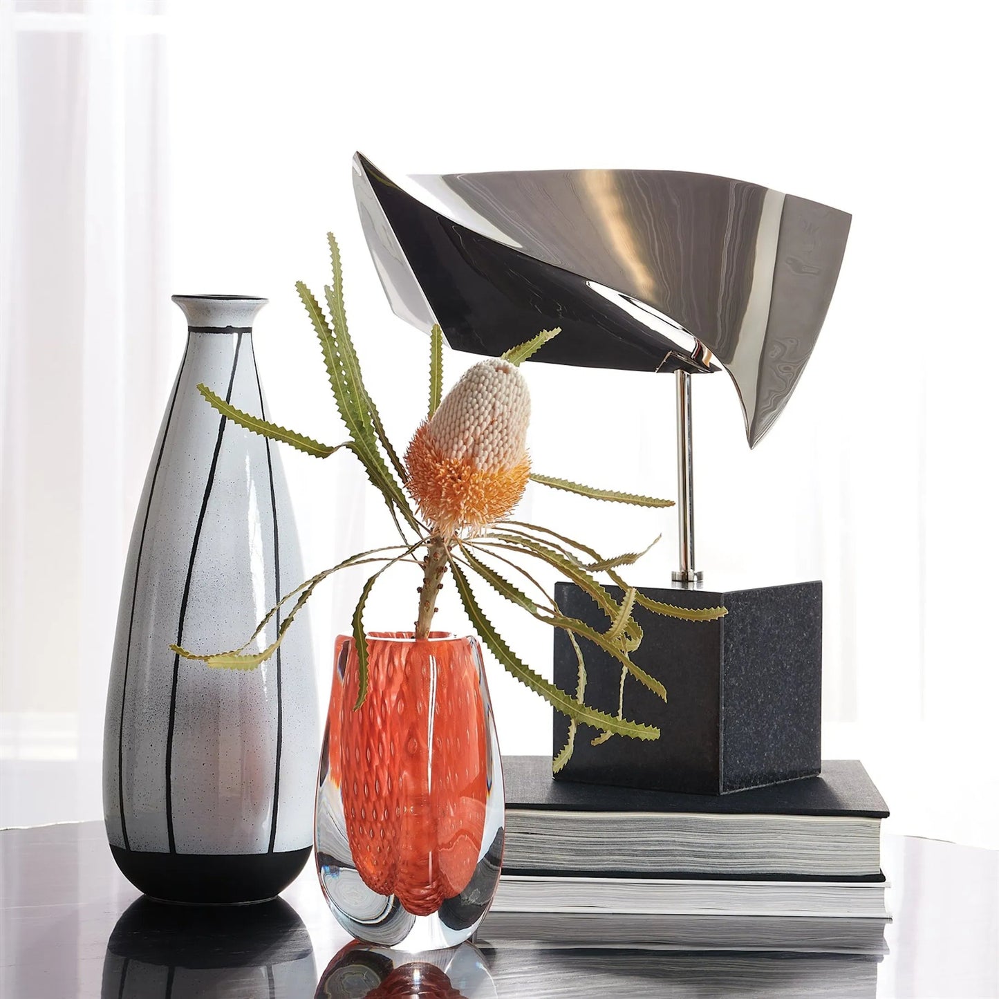 011 SI-2324610 | Lifestyle | Triangular Bubbled Vase by Global Views in orange and clear. Made from unique in a eclectic & global style.