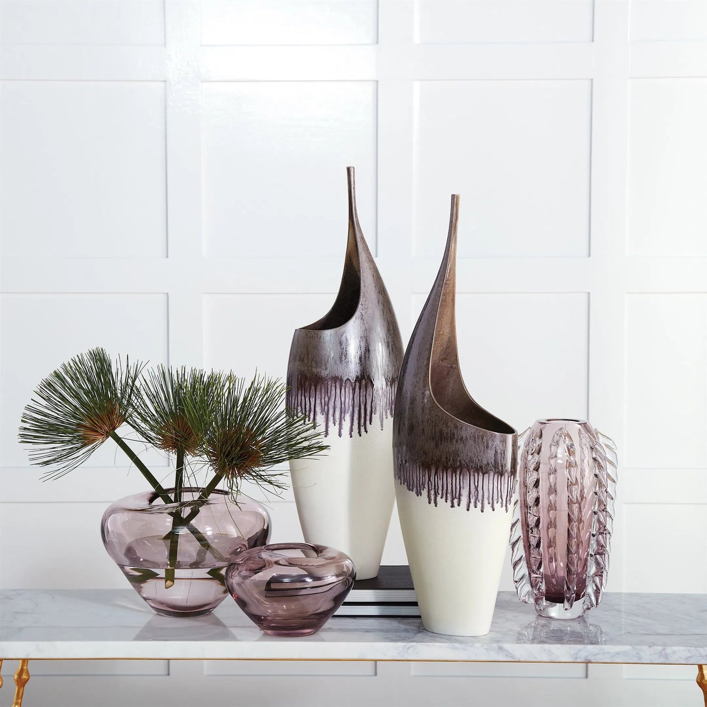 025 SI-2445599,SI-2445600 | Lifestyle | Undulating Vase by Global Views. Made from art glass in a eclectic & global style.