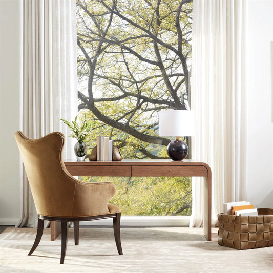 Ives Writing Desk by Global Views in red and bronze. Made from unique in a transitional style.