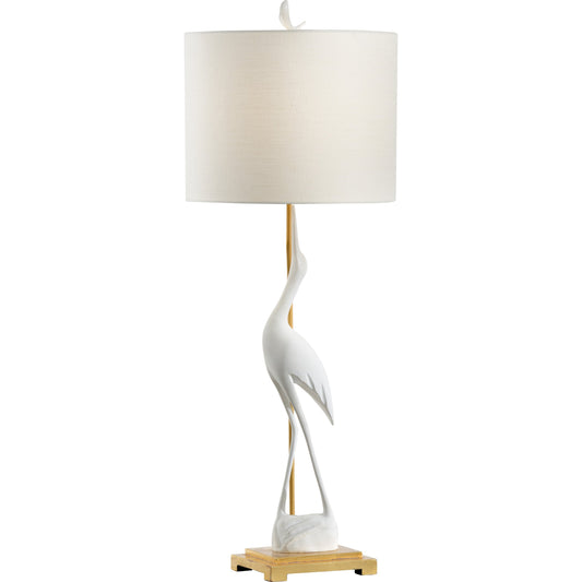 001 SR-385128 | Primary Silo | Crane Lamp by Wildwood in matte white, antique gold leaf. Made from unique in a coastal style.