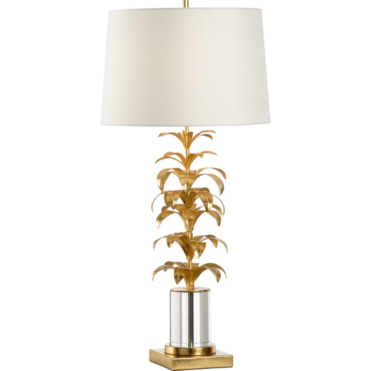 Les Feuilles Lamp by Wildwood in antique gold leaf, clear. Made from iron, crystal in a transitional style.