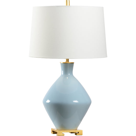 001 SR-386413 | Primary Silo | Skylar Lamp by Wildwood in sky blue glaze, antique gold leaf. Made from ceramic in a modern style.