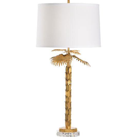 Palm Island Lamp by Wildwood in antique gold leaf, clear. Made from iron in a coastal style.