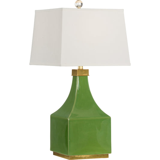 Holden Lamp by Wildwood in lime glaze, antique brass. Made from porcelain in a modern style.