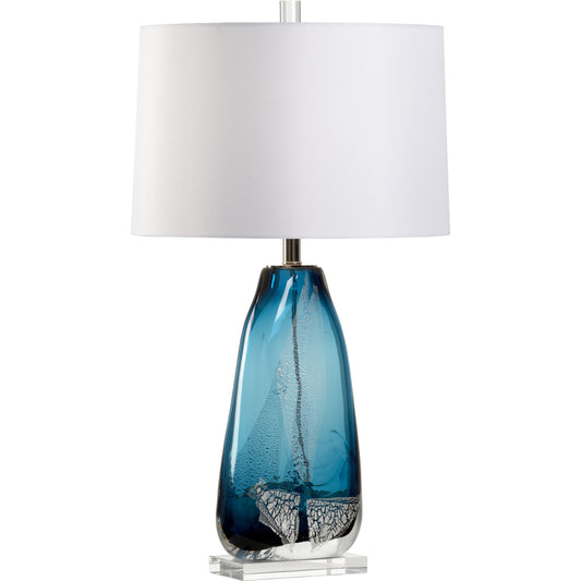 Clauseen Lamp by Wildwood in ocean, silver leaf, clear. Made from glass in a coastal style.