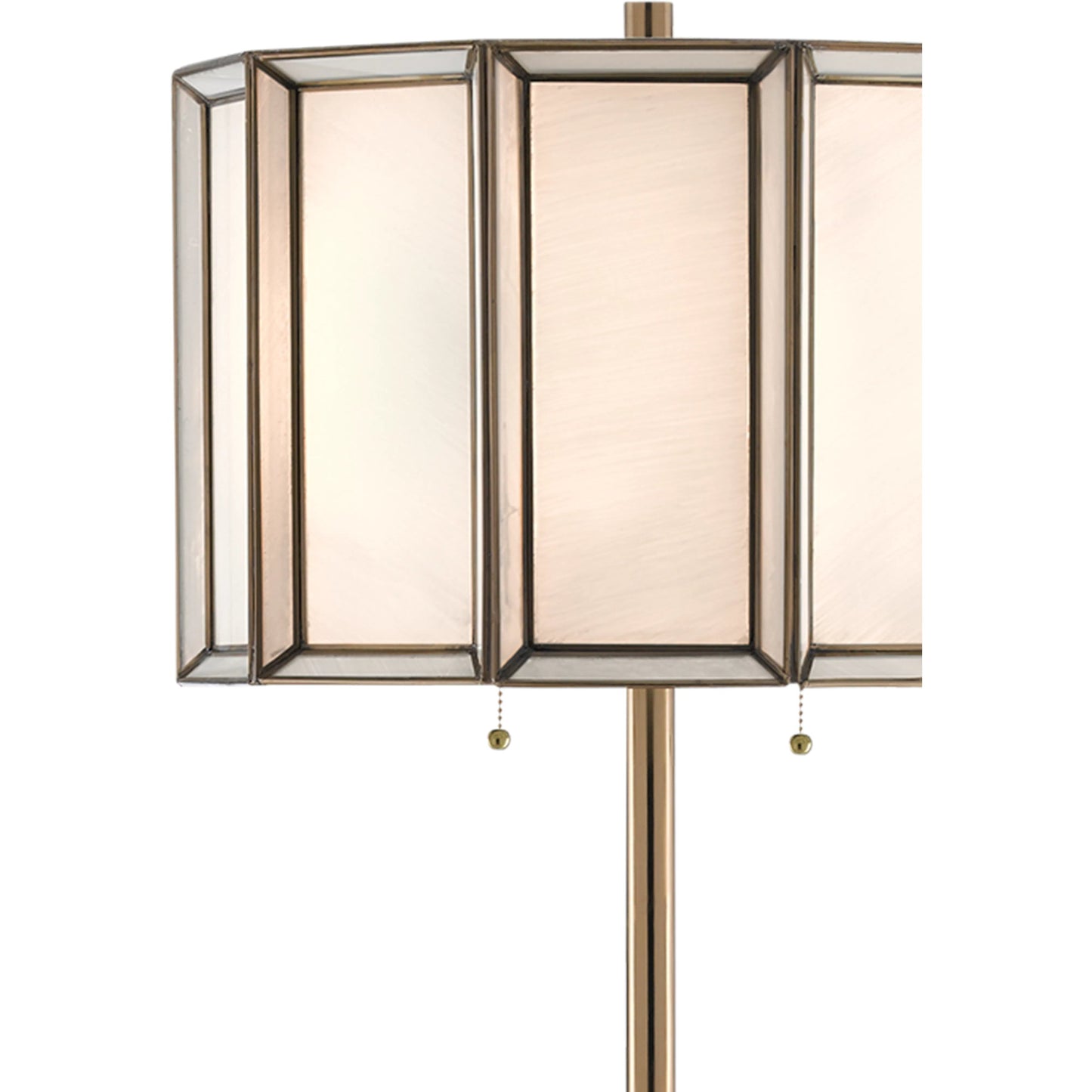 003 SR-890088 | Closeup | Daze Floor Lamp by Currey and Company in antique brass, white. Made from unique in a transitional style.