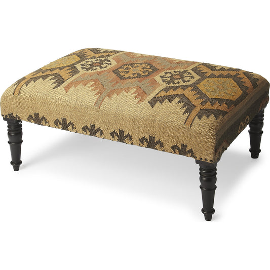 001 O-BUTLER-6096120 | Primary Silo | Mesquite Jute Cocktail Ottoman by Butler Specialty Company in multi-color and mountain lodge. Made from select wood solids, 20% wool, 80% jute in a rustic style.