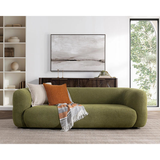 Faris Upholstered Fabric Sofa by Classic Home in dark olive. Made from 95% polyester, 5% cotton, plastic in a modern style.