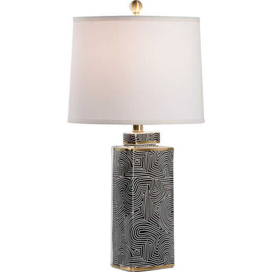 Triangular Geo Lamp by Wildwood in black, white glaze, metallic gold. Made from unique in a modern style.
