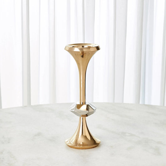 Gabriel Brass Candle Holder by Global Views. Made from brass in a modern style.