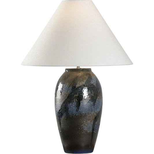 Hatsu Lamp with Tapered Shade by Wildwood in blue and shiga, blue glaze. Made from unique in a eclectic & global style.