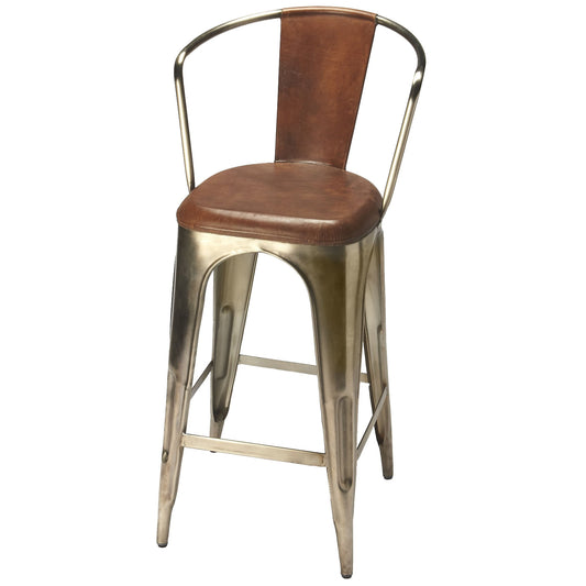 001 O-BUTLER-6130344 | Primary Silo | Roland Barstool by Butler Specialty Company in medium brown and brown leather. Made from iron, leather in a modern style.