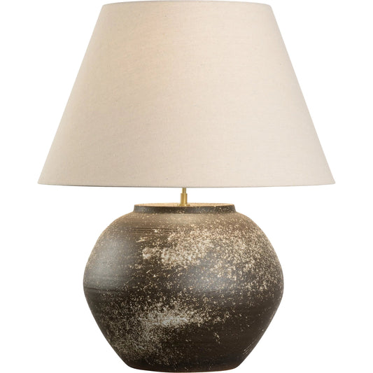 Mako Lamp with Tan Shade by Wildwood in brown and shiga, sanded brown glaze. Made from unique in a modern style.