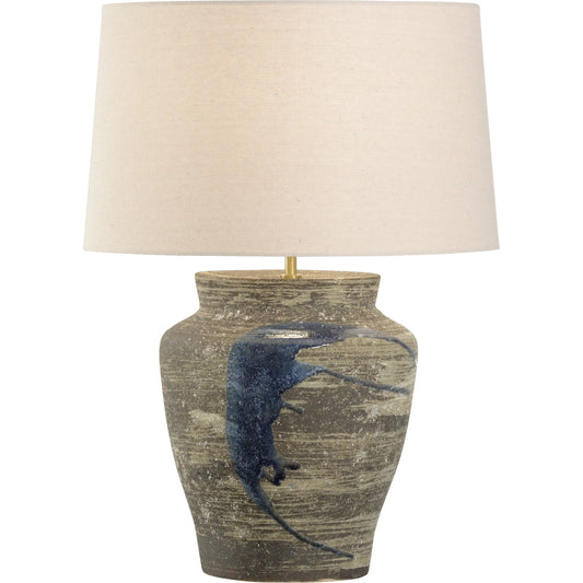 008 SI-2335313 | Primary Silo | Riku Lamp with Drum Shade by Wildwood in gray, blue and shiga, sanded gray, blue glaze. Made from unique in a modern style.