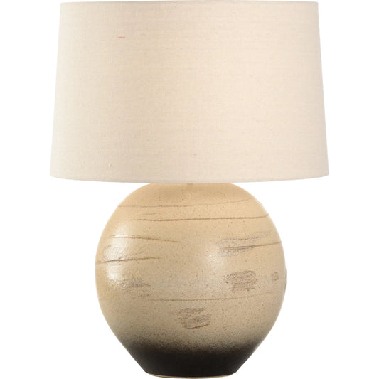 002 SI-2335246 | Primary Silo | Moriko Lamp with Drum Shade by Wildwood in brown and shiga, brown glaze. Made from unique in a transitional style.
