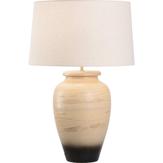 002 SI-2335203 | Primary Silo | Kento Lamp with Drum Shade by Wildwood in brown and shiga, brown ombre glaze. Made from unique in a transitional style.