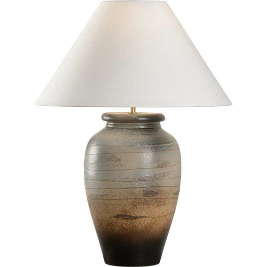 Taiga Lamp with Tapered Shade by Wildwood in blue, gray and shiga, blue gray glaze. Made from unique in a modern style.