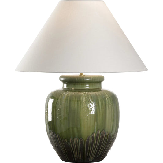 Yamato Table Lamp with Tapered Shade by Wildwood in brown, green and shiga, brown, green. Made from unique in a modern style.