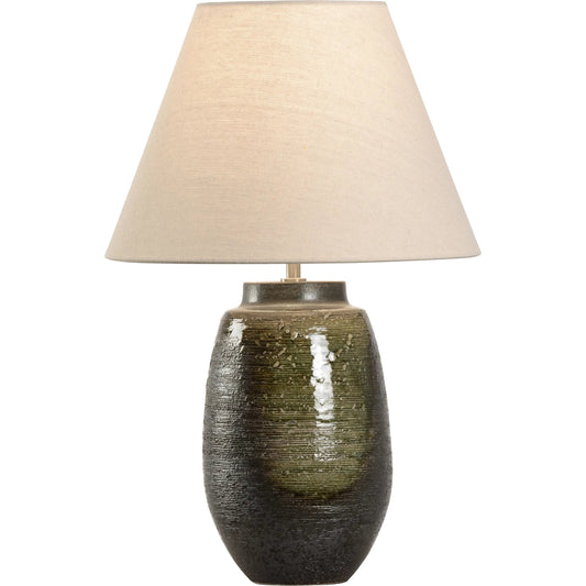 Minato Lamp II by Wildwood in green, brown and shiga, green, brown glaze. Made from unique in a modern style.