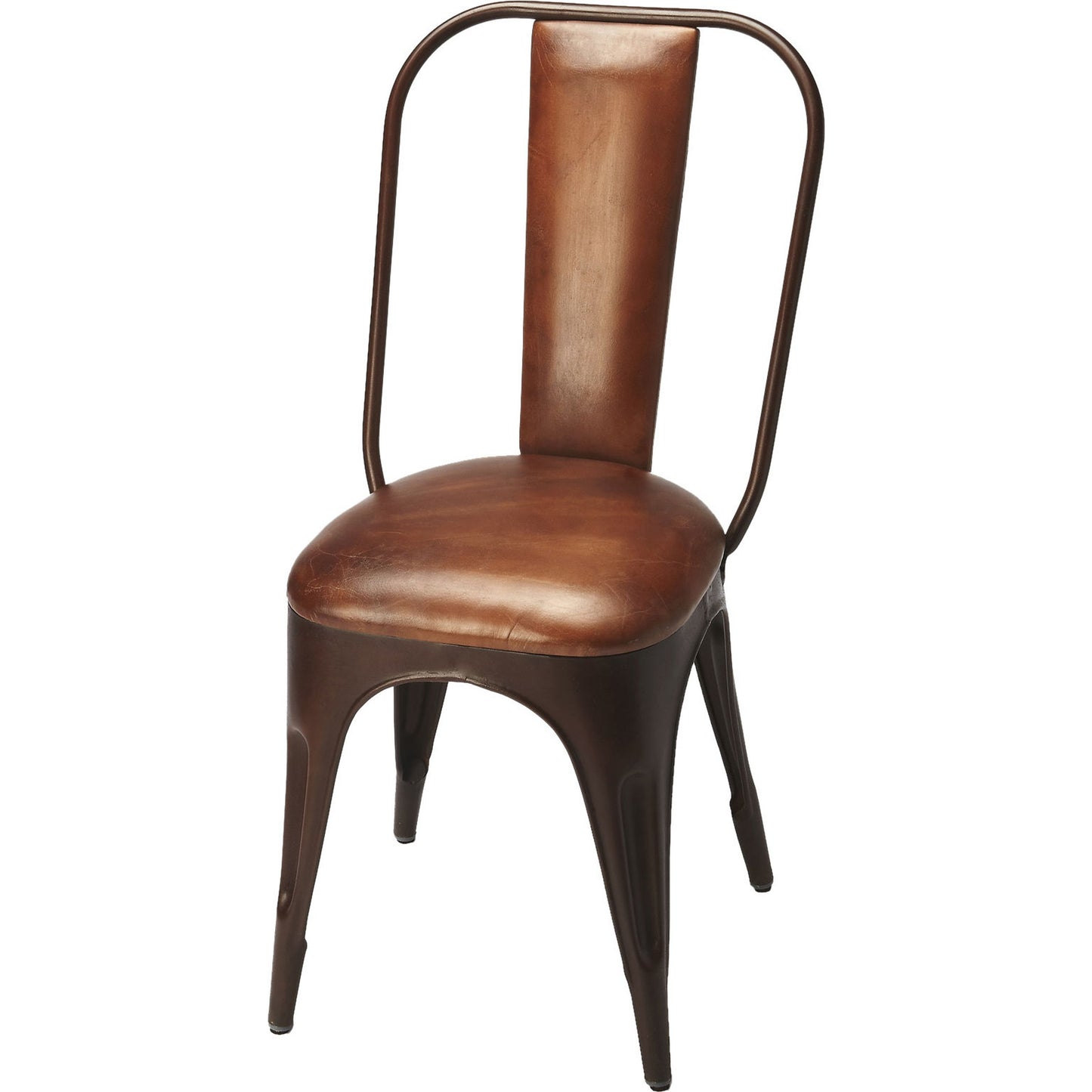 001 O-BUTLER-6133344 | Additional Silo | Riggins Side Chair by Butler Specialty Company in medium brown and brown leather. Made from iron, leather in a modern style.
